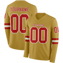 Загрузить изображение в средство просмотра галереи, Custom Old Gold Red-White Long Sleeve Authentic Football Jersey