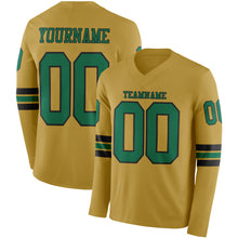 Загрузить изображение в средство просмотра галереи, Custom Old Gold Kelly Green-Black Long Sleeve Authentic Football Jersey