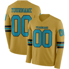 Загрузить изображение в средство просмотра галереи, Custom Old Gold Teal-Black Long Sleeve Authentic Football Jersey