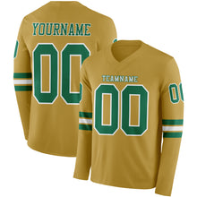 Загрузить изображение в средство просмотра галереи, Custom Old Gold Kelly Green-White Long Sleeve Authentic Football Jersey