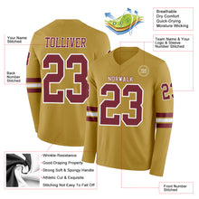 Загрузить изображение в средство просмотра галереи, Custom Old Gold Burgundy-White Long Sleeve Authentic Football Jersey