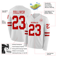 Laden Sie das Bild in den Galerie-Viewer, Custom White Red Long Sleeve Authentic Football Jersey