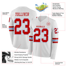 Загрузить изображение в средство просмотра галереи, Custom White Red-Light Blue Long Sleeve Authentic Football Jersey
