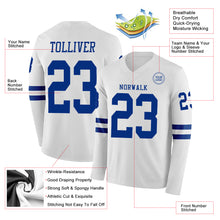 Load image into Gallery viewer, Custom White Royal Long Sleeve Authentic Football Jersey