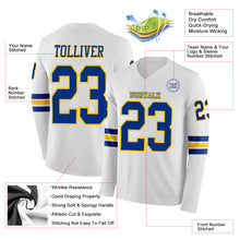 Load image into Gallery viewer, Custom White Royal-Yellow Long Sleeve Authentic Football Jersey