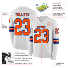Load image into Gallery viewer, Custom White Orange-Royal Long Sleeve Authentic Football Jersey