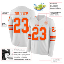 Laden Sie das Bild in den Galerie-Viewer, Custom White Orange-Gray Long Sleeve Authentic Football Jersey