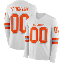 Laden Sie das Bild in den Galerie-Viewer, Custom White Orange-Gray Long Sleeve Authentic Football Jersey