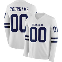 Load image into Gallery viewer, Custom White Navy Long Sleeve Authentic Football Jersey