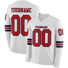 Laden Sie das Bild in den Galerie-Viewer, Custom White Red-Navy Long Sleeve Authentic Football Jersey