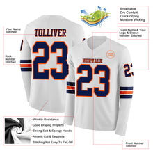 Laden Sie das Bild in den Galerie-Viewer, Custom White Navy-Orange Long Sleeve Authentic Football Jersey