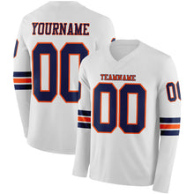 Laden Sie das Bild in den Galerie-Viewer, Custom White Navy-Orange Long Sleeve Authentic Football Jersey