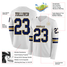 Charger l'image dans la galerie, Custom White Navy-Old Gold Long Sleeve Authentic Football Jersey