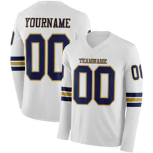 Charger l'image dans la galerie, Custom White Navy-Old Gold Long Sleeve Authentic Football Jersey