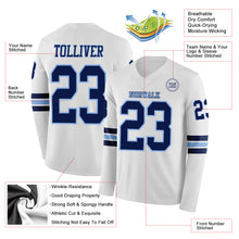 Load image into Gallery viewer, Custom White Navy-Light Blue Long Sleeve Authentic Football Jersey