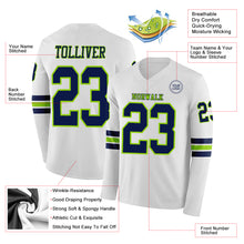 Laden Sie das Bild in den Galerie-Viewer, Custom White Navy-Neon Green Long Sleeve Authentic Football Jersey