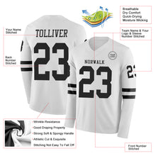 Load image into Gallery viewer, Custom White Black Long Sleeve Authentic Football Jersey