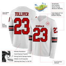 Laden Sie das Bild in den Galerie-Viewer, Custom White Red-Black Long Sleeve Authentic Football Jersey
