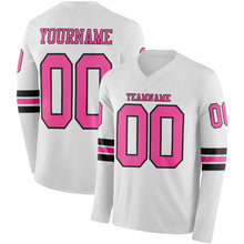 Загрузить изображение в средство просмотра галереи, Custom White Pink-Black Long Sleeve Authentic Football Jersey