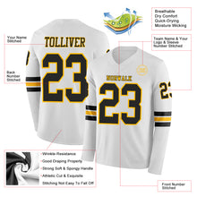 Laden Sie das Bild in den Galerie-Viewer, Custom White Black-Gold Long Sleeve Authentic Football Jersey