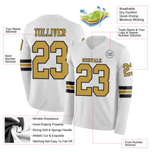 Загрузить изображение в средство просмотра галереи, Custom White Old Gold-Black Long Sleeve Authentic Football Jersey