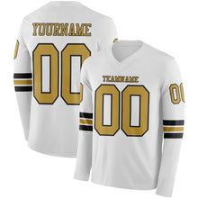 Загрузить изображение в средство просмотра галереи, Custom White Old Gold-Black Long Sleeve Authentic Football Jersey