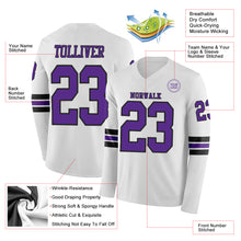 Load image into Gallery viewer, Custom White Purple-Black Long Sleeve Authentic Football Jersey