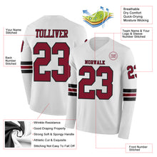 Laden Sie das Bild in den Galerie-Viewer, Custom White Crimson-Black Long Sleeve Authentic Football Jersey