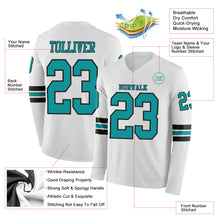 Load image into Gallery viewer, Custom White Teal-Black Long Sleeve Authentic Football Jersey