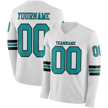 Load image into Gallery viewer, Custom White Teal-Black Long Sleeve Authentic Football Jersey