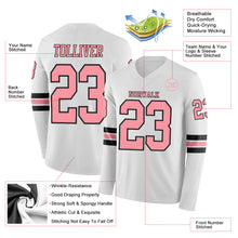 Load image into Gallery viewer, Custom White Medium Pink-Black Long Sleeve Authentic Football Jersey