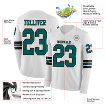 Laden Sie das Bild in den Galerie-Viewer, Custom White Midnight Green-Black Long Sleeve Authentic Football Jersey