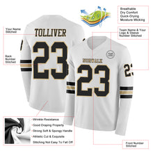 Загрузить изображение в средство просмотра галереи, Custom White Black-Vegas Gold Long Sleeve Authentic Football Jersey