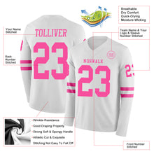 Load image into Gallery viewer, Custom White Pink Long Sleeve Authentic Football Jersey