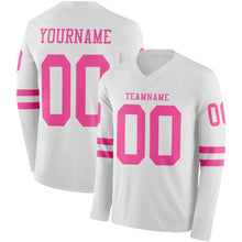 Load image into Gallery viewer, Custom White Pink Long Sleeve Authentic Football Jersey