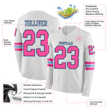 Laden Sie das Bild in den Galerie-Viewer, Custom White Pink Black-Light Blue Long Sleeve Authentic Football Jersey