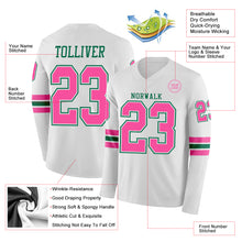 Charger l'image dans la galerie, Custom White Pink-Kelly Green Long Sleeve Authentic Football Jersey