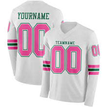 Charger l'image dans la galerie, Custom White Pink-Kelly Green Long Sleeve Authentic Football Jersey
