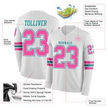 Laden Sie das Bild in den Galerie-Viewer, Custom White Pink-Teal Long Sleeve Authentic Football Jersey
