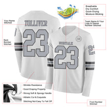 Load image into Gallery viewer, Custom White Gray-Steel Gray Long Sleeve Authentic Football Jersey
