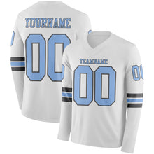 Загрузить изображение в средство просмотра галереи, Custom White Light Blue-Steel Gray Long Sleeve Authentic Football Jersey
