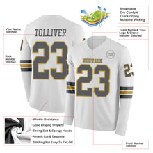 Загрузить изображение в средство просмотра галереи, Custom White Steel Gray-Old Gold Long Sleeve Authentic Football Jersey