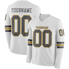 Загрузить изображение в средство просмотра галереи, Custom White Steel Gray-Old Gold Long Sleeve Authentic Football Jersey