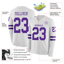 Charger l'image dans la galerie, Custom White Purple Long Sleeve Authentic Football Jersey
