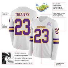 Charger l'image dans la galerie, Custom White Purple-Gold Long Sleeve Authentic Football Jersey