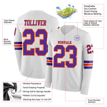 Charger l'image dans la galerie, Custom White Purple-Orange Long Sleeve Authentic Football Jersey
