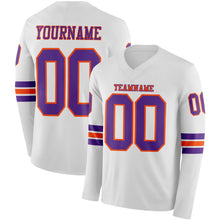 Charger l'image dans la galerie, Custom White Purple-Orange Long Sleeve Authentic Football Jersey