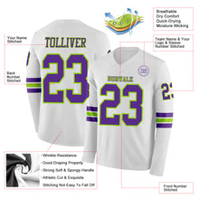 Charger l'image dans la galerie, Custom White Purple-Neon Green Long Sleeve Authentic Football Jersey