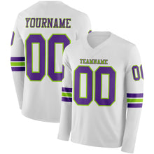 Charger l'image dans la galerie, Custom White Purple-Neon Green Long Sleeve Authentic Football Jersey