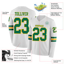 Charger l'image dans la galerie, Custom White Kelly Green-Gold Long Sleeve Authentic Football Jersey